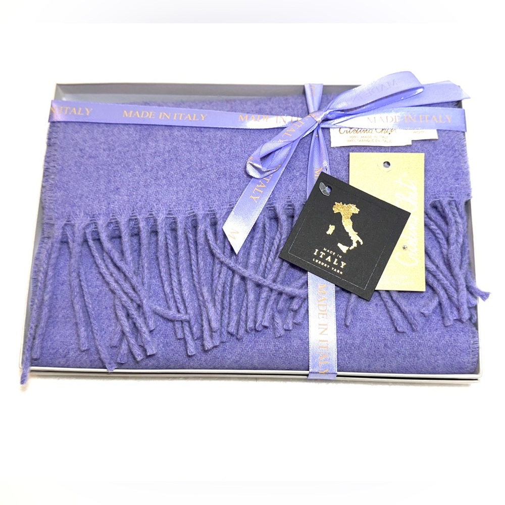 Wool Pure Italian Purple Fringe Scarf Bright Accent Classic Gift